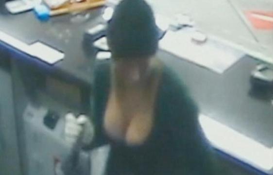 Buxom Aussie bandit makes a servo hold-up boob-boo