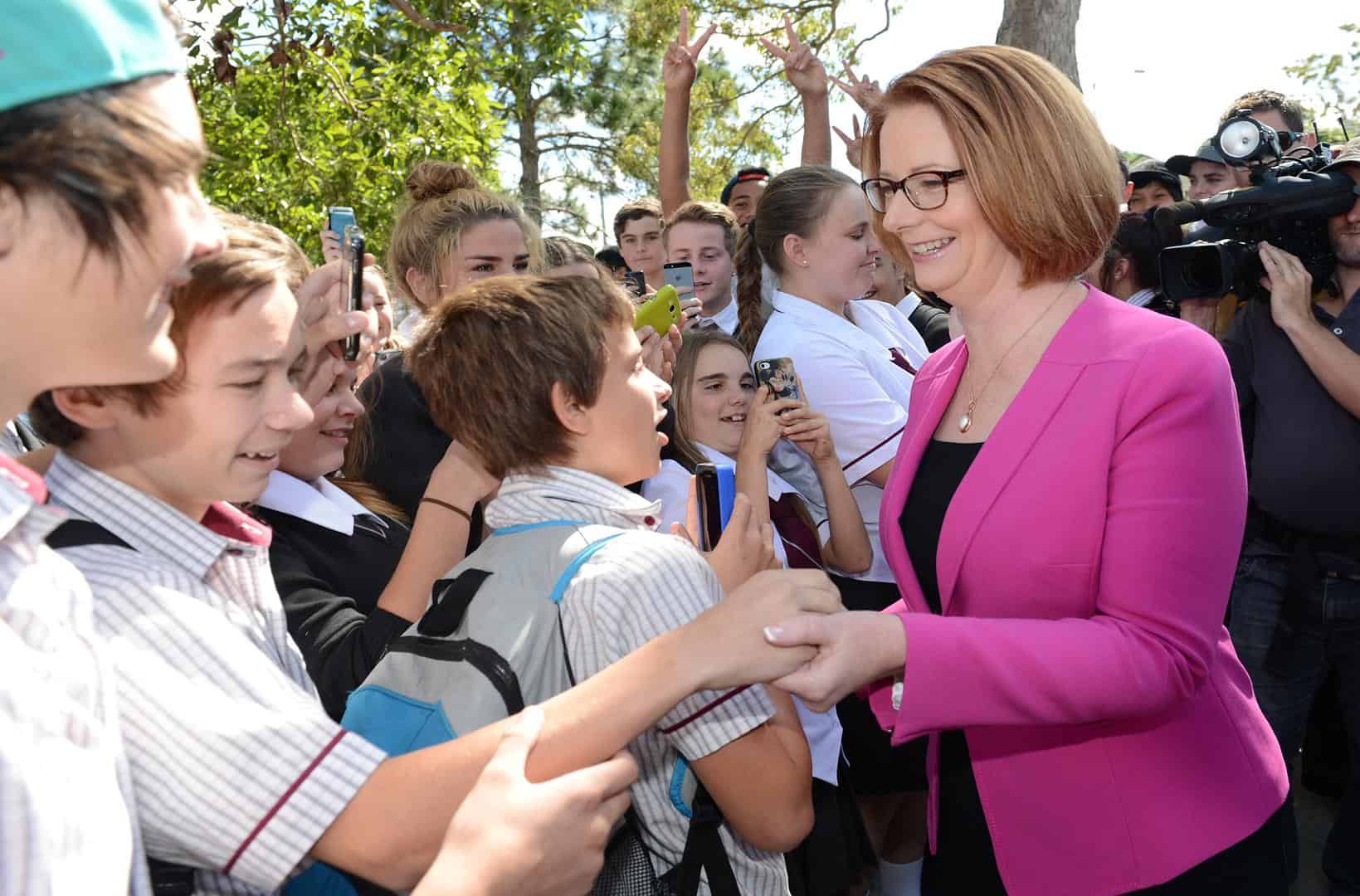 Rock-star reception for Gillard included flying Vegemite sandwich