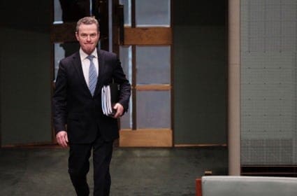 CANBERRA, AUSTRALIA - JUNE 17:  Minister for Education Christopher Pyne during the house of representatives Question time on June 17, 2014 in Canberra, Australia. News today broke that a lawsuit will brought against the federal government over an asylum boat incident in 2010 at Christmas Island in which 50 people died. Today also revealed a Newspoll showing Labor ahead at 53 to 47 in two party preferred.  (Photo by Stefan Postles/Getty Images)