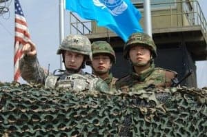 American and South Korean soldiers on the border of  North Korea