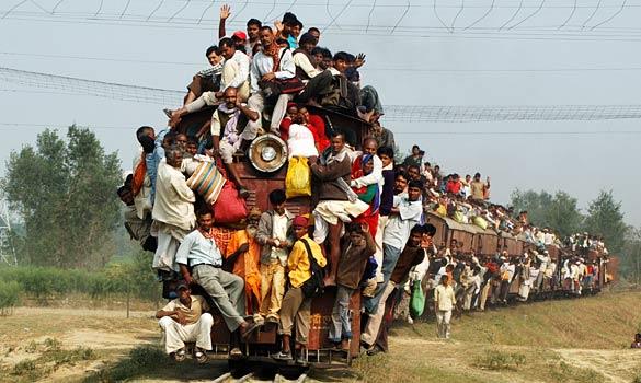 Mumbai-Trains transport busy