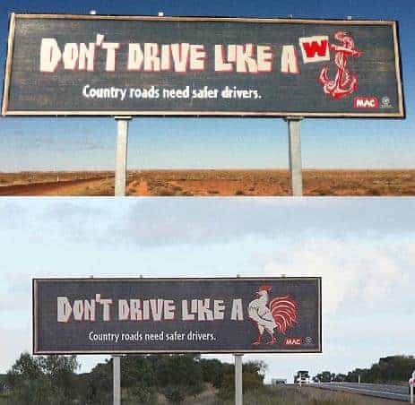 funny australia road sign cock and wanker