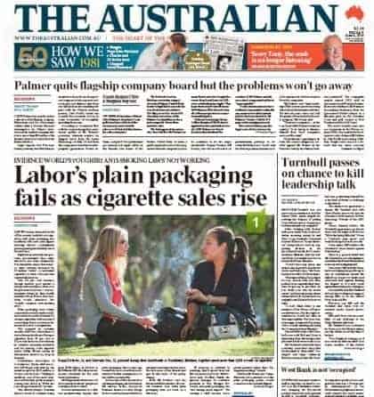 The Australian - front page 6 june 2014 - cigarette packaging