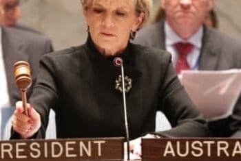 Foreign Minister Julie Bishop presiding over a United Nations United Nations Security Council meeting on counter-terrorism in New York, 19 November, 2014. (Credit: DFAT/Trevor Collens)