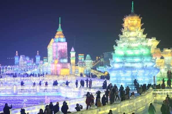 Sculptures of the Harbin International Ice & Snow Sculpture Festival in Harbin, Heilongjiang province of China. (ChinaFotoPress via Getty Images)