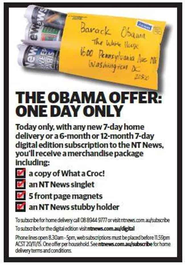 NT News subscription - President Obama