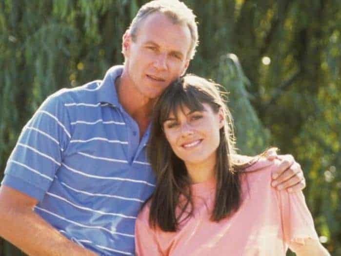 Alan Dale (Jim) and Ally Fowler (Zoe) in an early episode of `Neighbours`  (1985 - present)