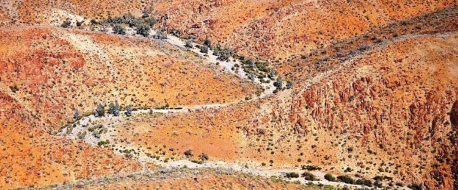 Aerial view of the Northern Flinders Ranges where the Warratyi Rock Shelter was discovered. (Photo: Giles Hamm)