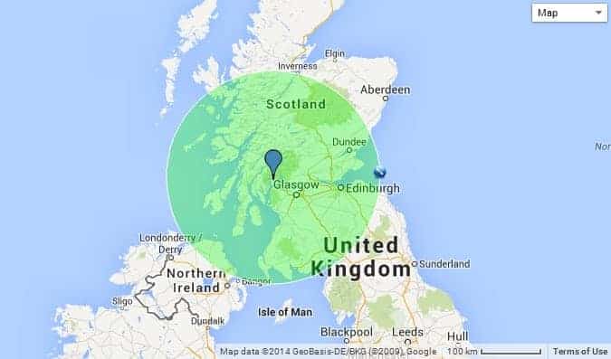 Faslane indicated by the blue pin.