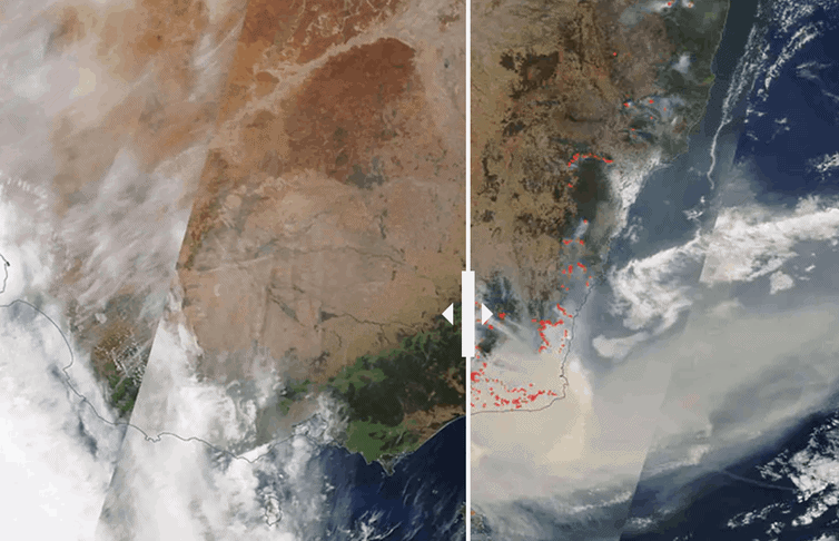 South East Australia before and after the bushfires. (NASA’s Worldview application)
