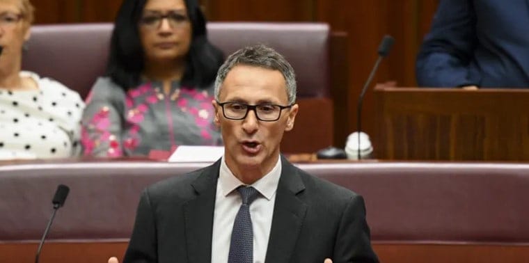 Richard Di Natale in Parliament. (Lukas Coch/AAP/The Conversation)