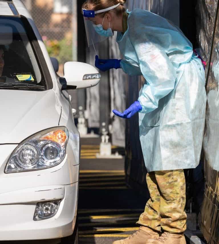 An ADF member assists at a border checkpoint. Photo credit: Australian Army Facebook page