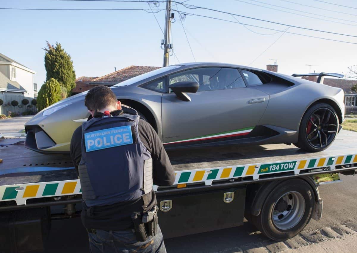 The Lamborghini sports car seized during the arrests. Photo credit: Australian Federal Police