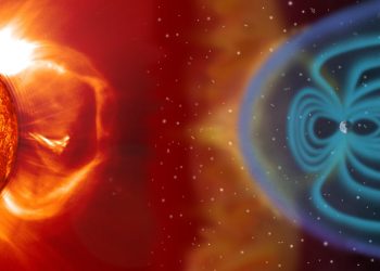 Earth’s magnetic field protects us from the solar wind, guiding the solar particles to the polar regions. SOHO (ESA & NASA)