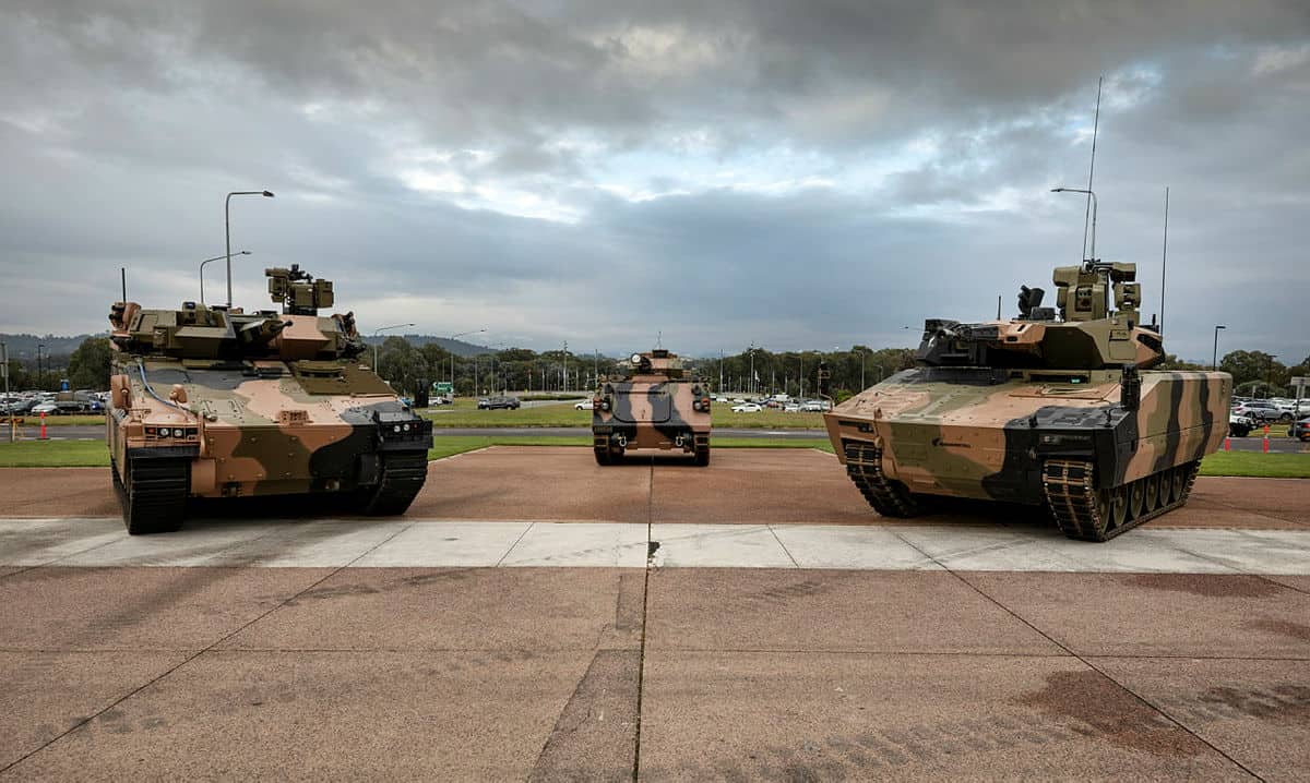 (From left): The Hanwha Defence Australia Redback Infantry Fighting Vehicle, the Australian Army’s current M1123 Armoured Personnel Carrier, and Rheinmetall Defence Australia Lynx Infantry Fighting Vehicle. Photo credit: Australian Army