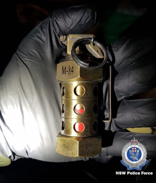 A flash-bang hand grenade seized during the Sydney crime blitz. Photo credit: NSW Police