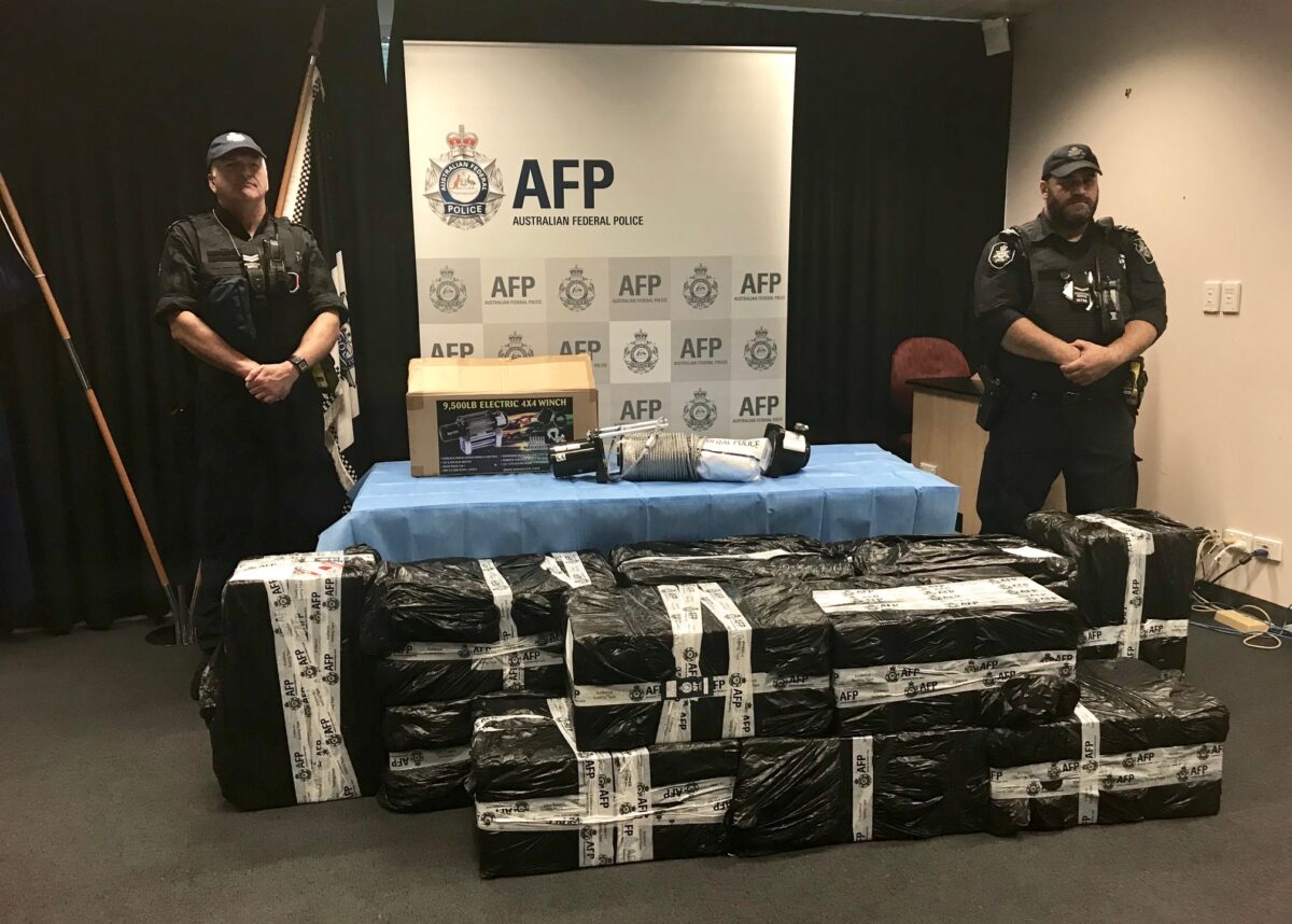 The seized consignment under guard during a 2019 media conference. Photo credit: AFP