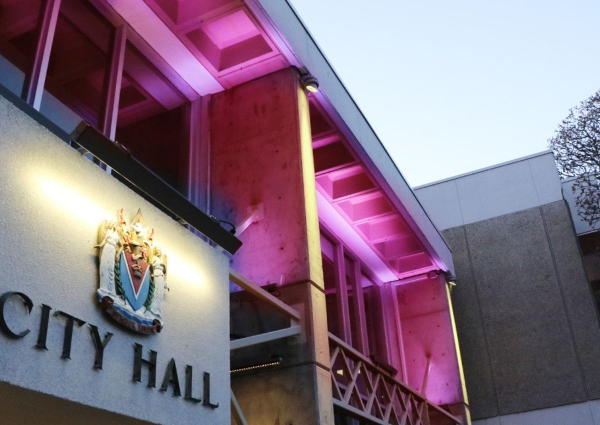 The City Hall in Victoria Lights Up in Pink in Support of Healthcare Workers