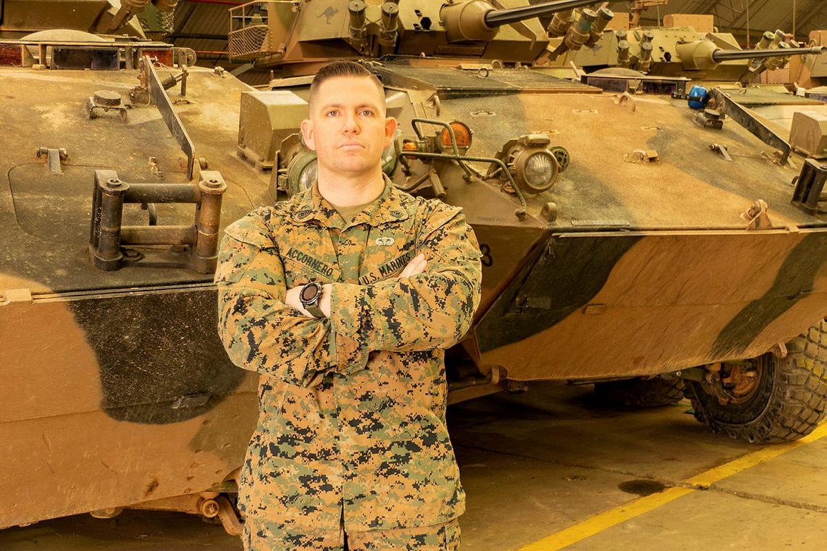 Gunnery Sergeant Ryan Accornero is one of two US marines awarded a Navy and Marine Corps Achievement Medal for saving houses from a fire at Puckapunyal, Victoria, in December last year. Photo credit: Department of Defence